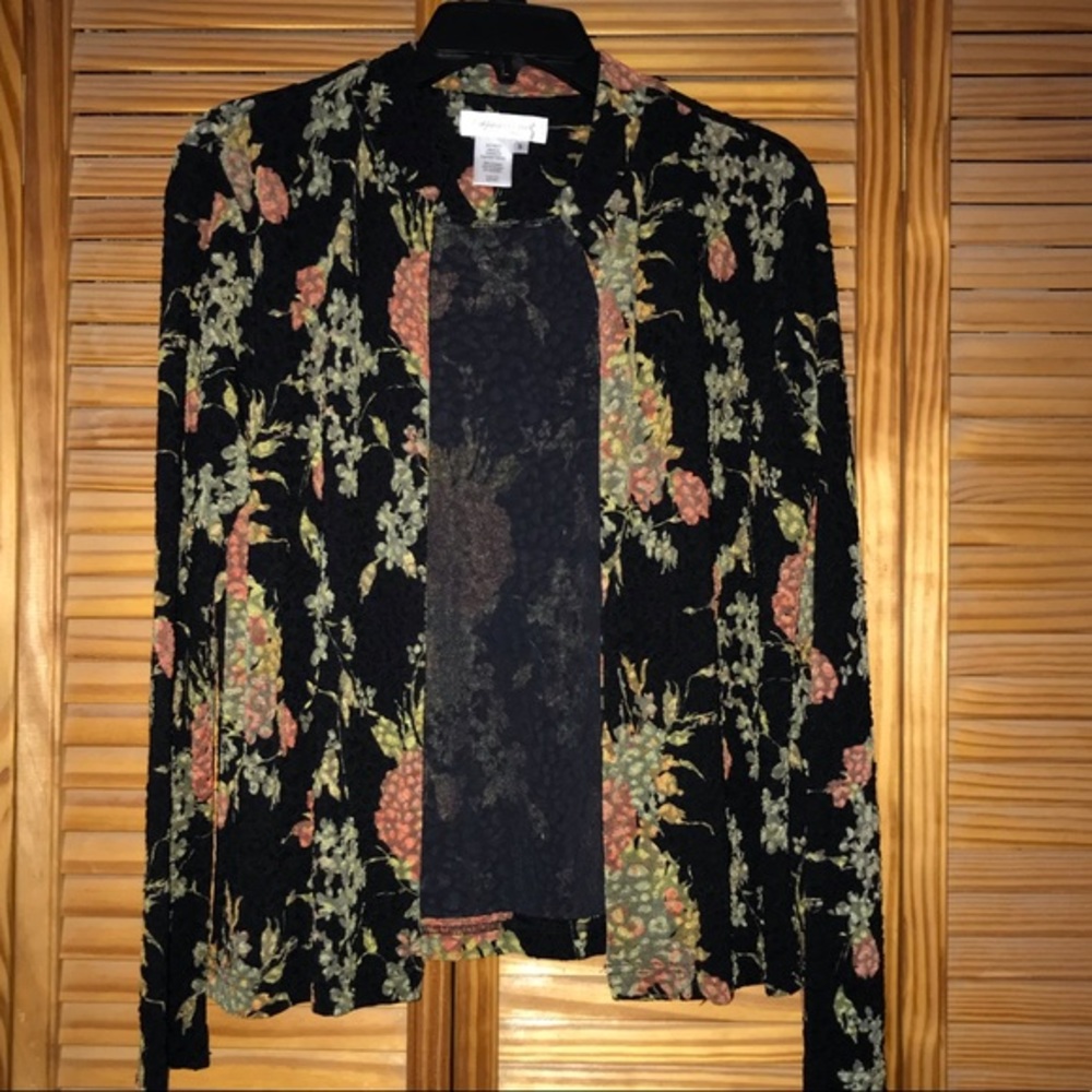 Coldwater Creek Black Floral Open Front‎ Jacket